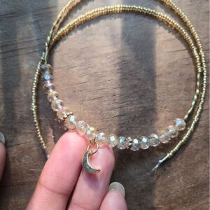 Solstice Glow Beaded Necklace with Crescent Moon Charm